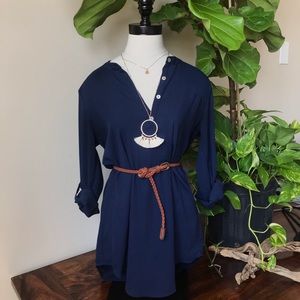 Chiffon Button-Up Dress with Belt